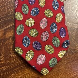 Etro Red with Ornate Egg / Easter Multicolored Oval Patterns Designer 100% Silk